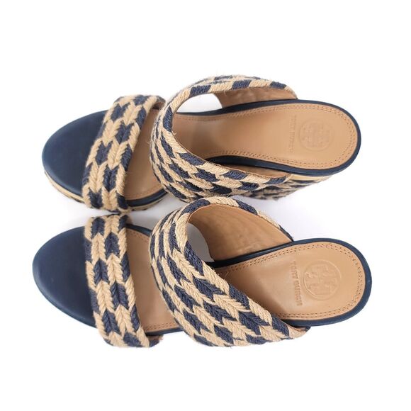 Tory Burch Heels Womens 8 Sandals Slip On Platform Slide Chunky Jute Woven Lola - Picture 10 of 10